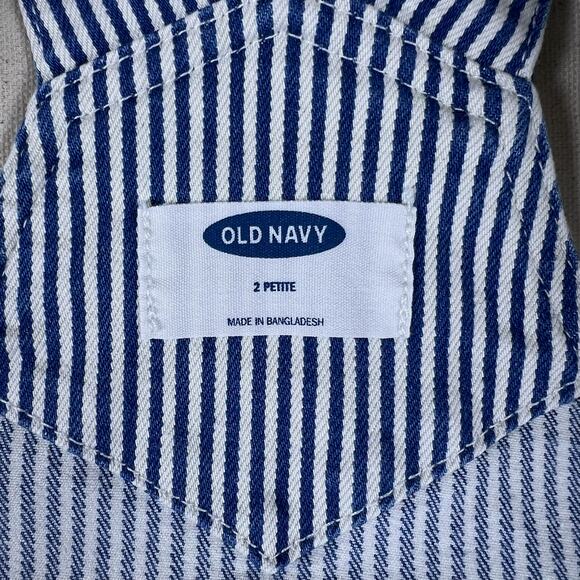 Vintage Railroad Stripe Overalls 2P Blue White Cotton Straight Leg Workwear Chic - Picture 8 of 14